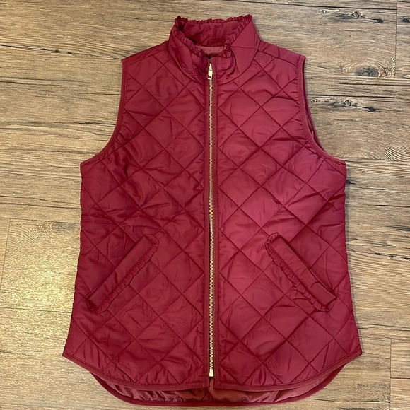 J. Crew | Mercantile Dark Red Quilted Vest with Gold Zipper